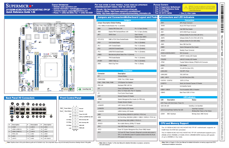 Page 1 de la notice Guide de démarrage rapide Supermicro X11SDW-8C-TP13F
