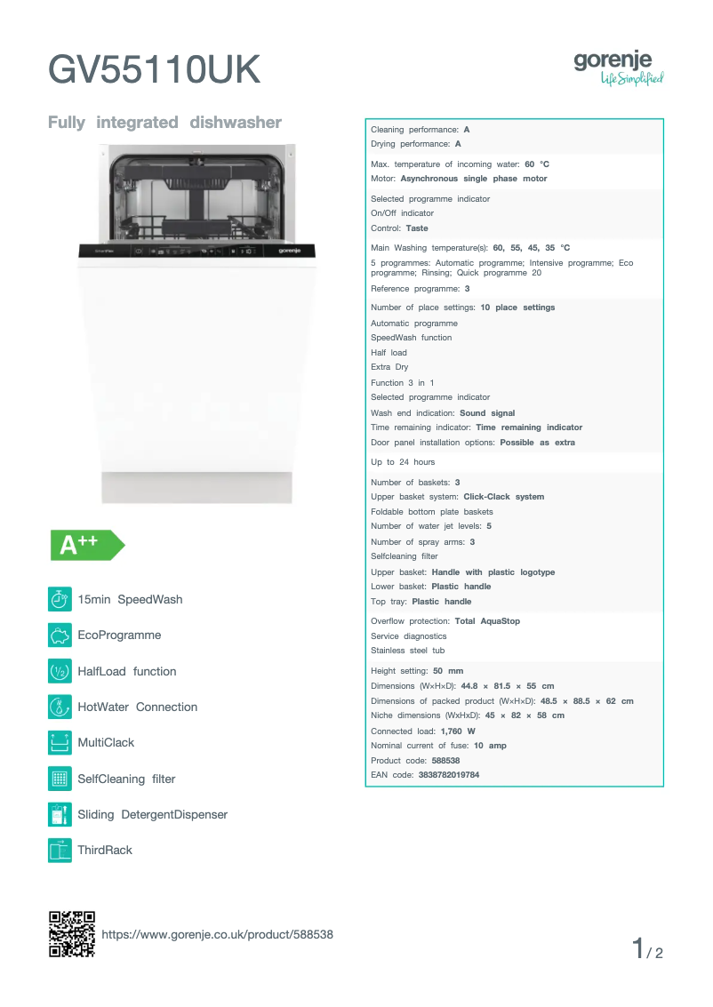 Image de la première page du manuel de l'appareil GV55110UK