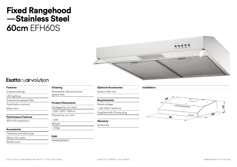 Page 1 de la notice Fiche technique Esatto EFH60S