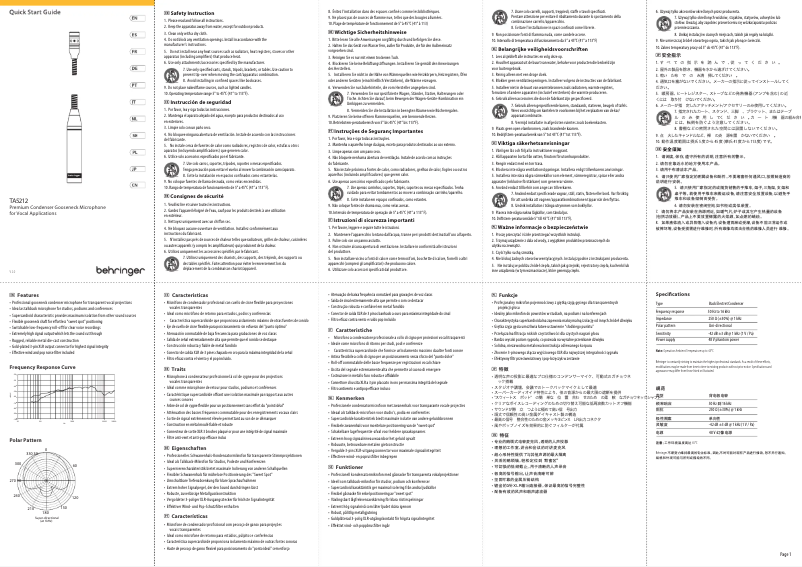 Page 1 de la notice Manuel utilisateur Behringer TA5212