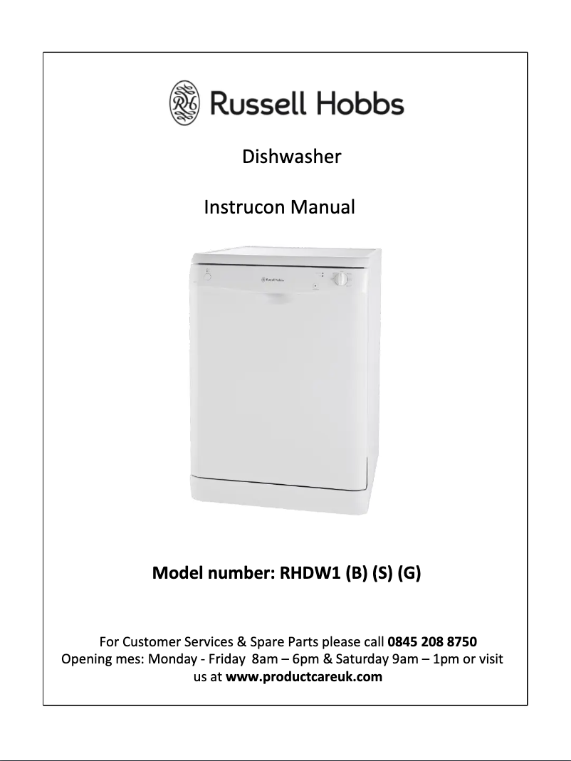 Page 1 of the manual User Manual Russell Hobbs RHDW1B