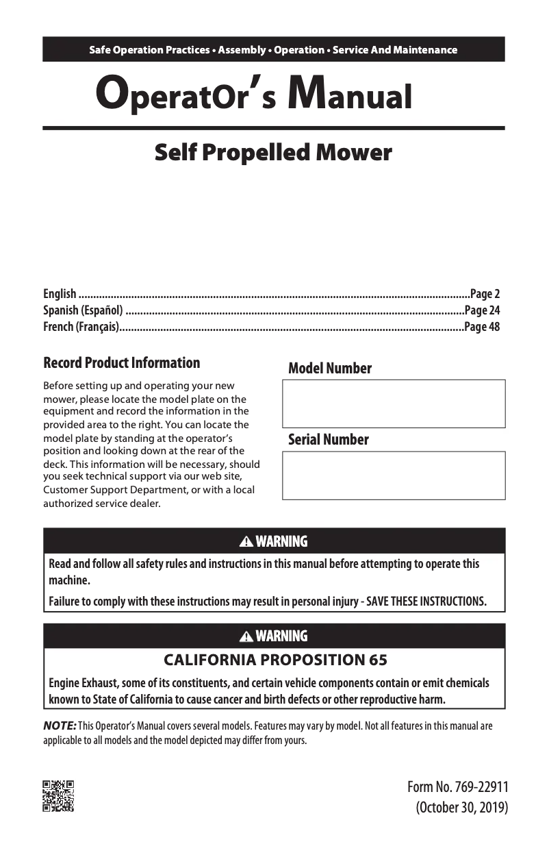 Page 1 of the manual User Manual Troy-Bilt TB210B
