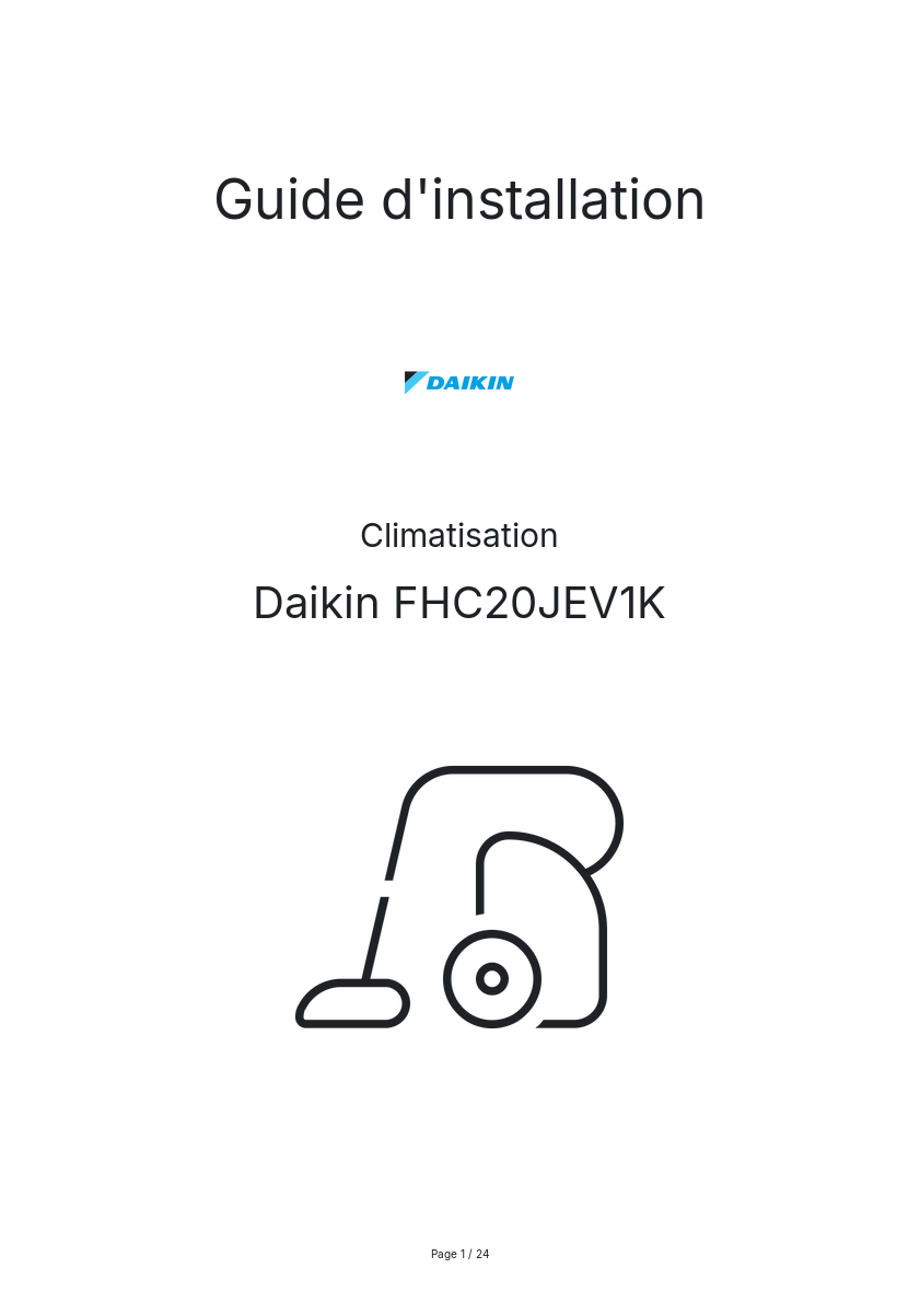 Page 1 de la notice Guide d'installation Daikin FHC20JEV1K