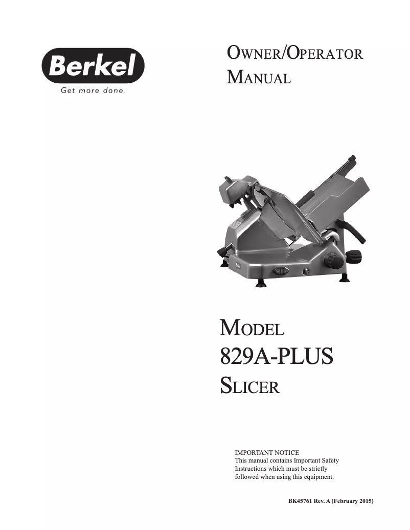 Page 1 de la notice Manuel utilisateur Berkel 829A-PLUS