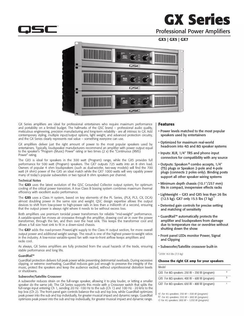 Page 1 de la notice Fiche technique QSC GX7