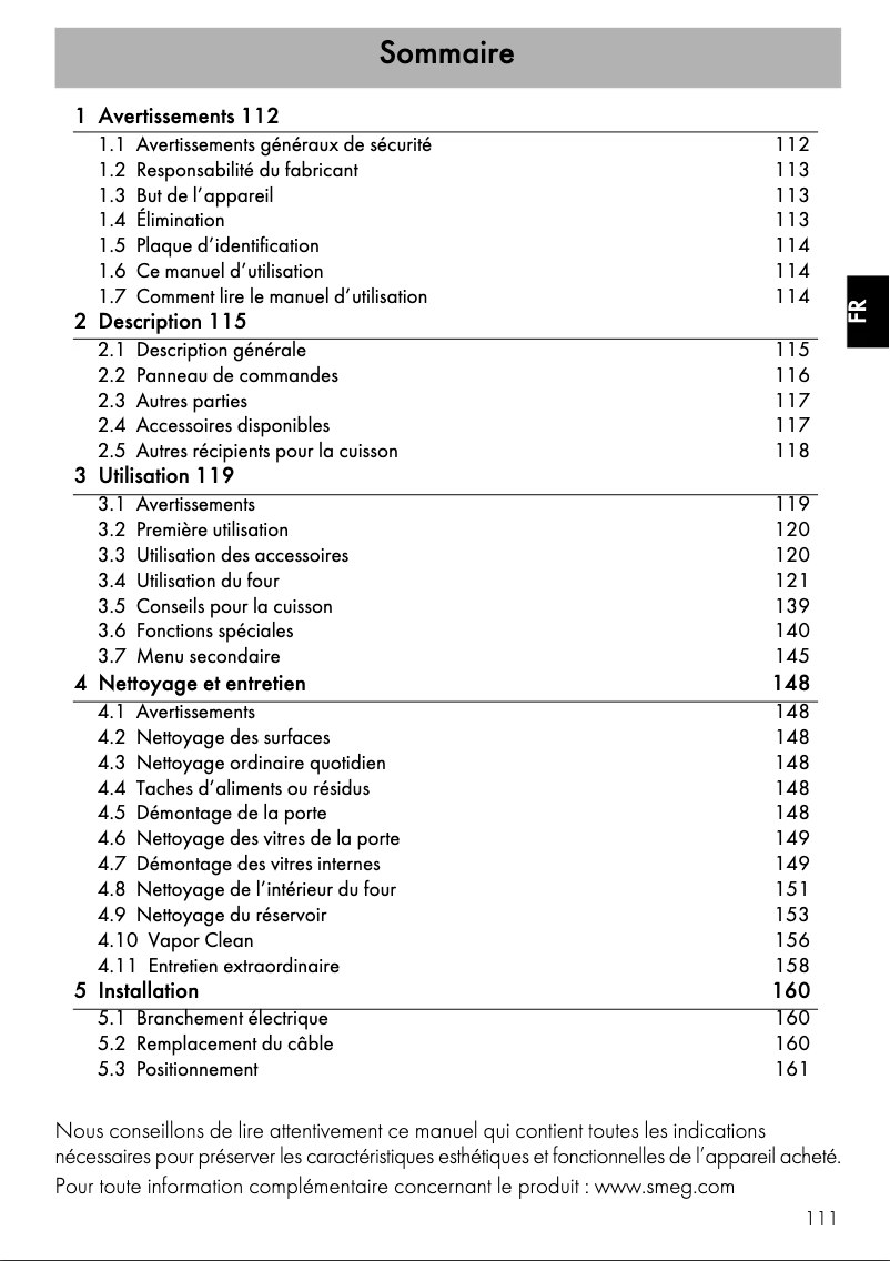 Page 1 de la notice Mode d'emploi Smeg SF4920VCX