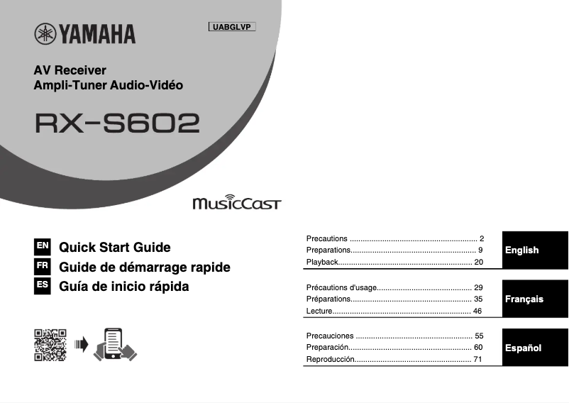 Page 1 de la notice Manuel utilisateur Yamaha MusicCast RX-S602