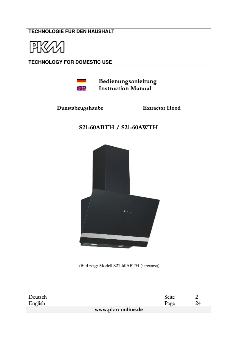 Page 1 of the manual User Manual PKM S21-60ABTH