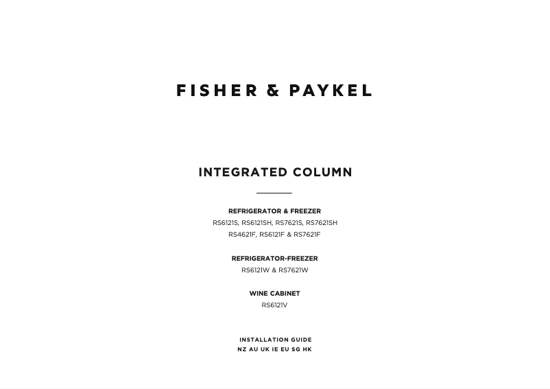 Page 1 de la notice Guide d'installation Fisher & Paykel RS7621FRJK3