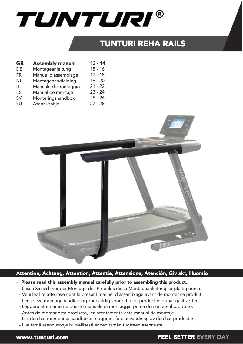 Page 1 de la notice Manuel utilisateur Tunturi REHA Rails