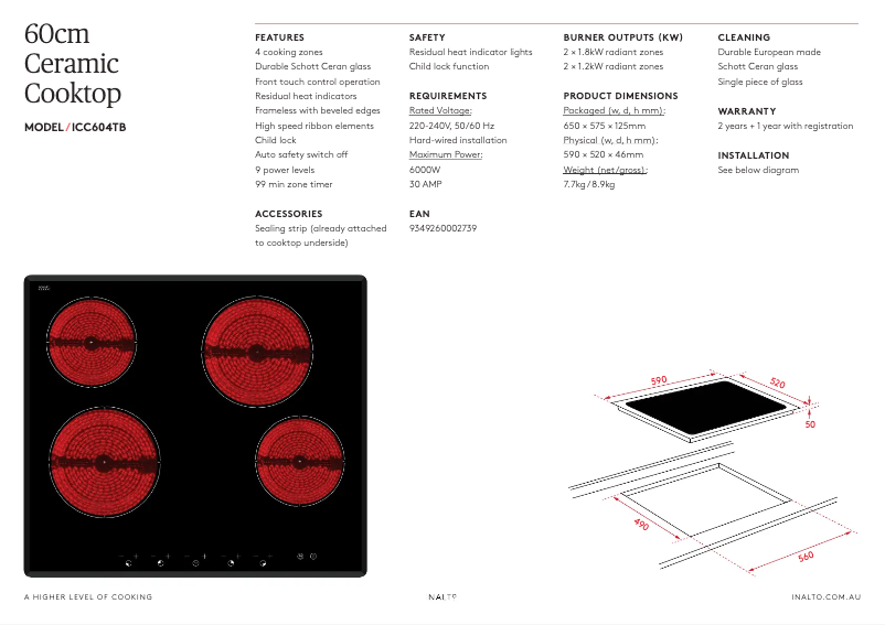Page 1 de la notice Fiche technique InAlto ICC604TB