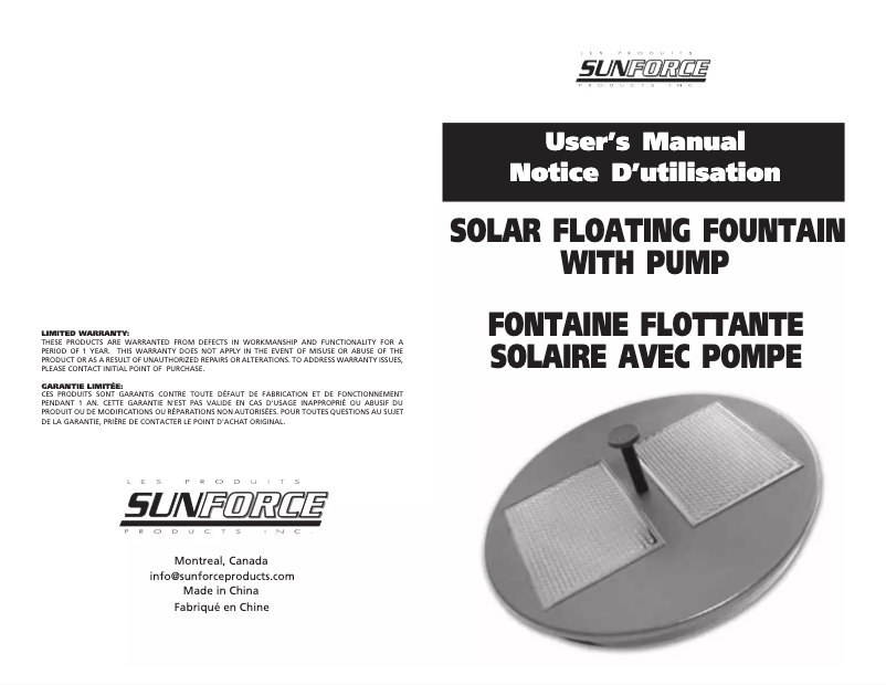 Page 1 de la notice Manuel utilisateur Sunforce Solar
