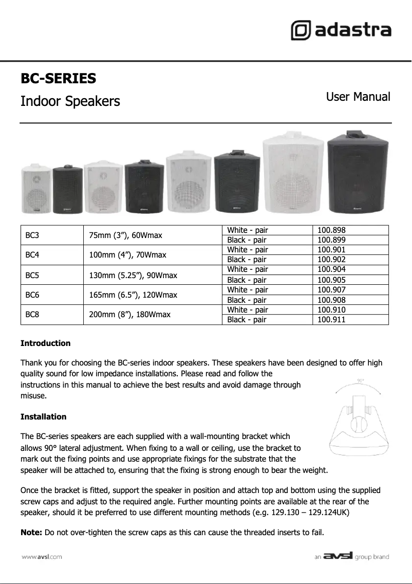 Page 1 of the manual User Manual Adastra BC6