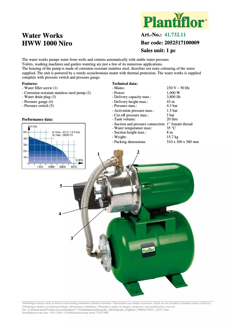 Página 1 del manual Manual de usuario Plantiflor HWW 1000 Niro