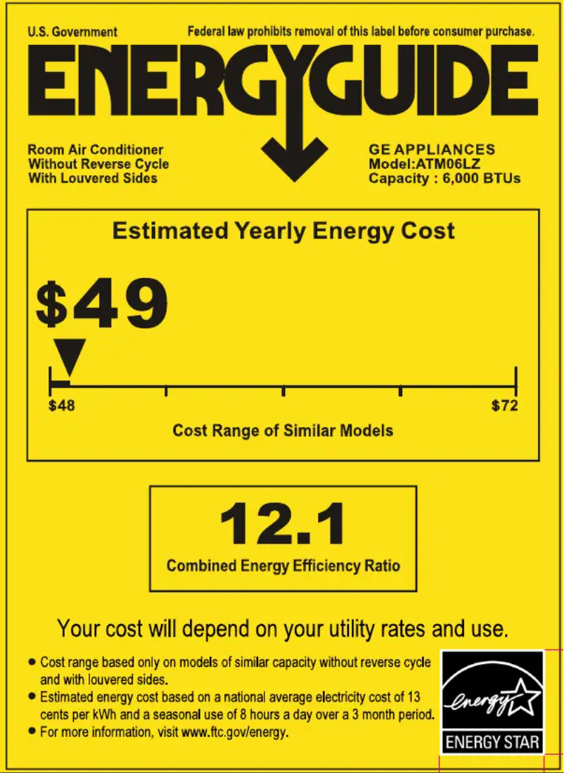 Página 1 del manual Etiqueta energética GE ATM06LZ