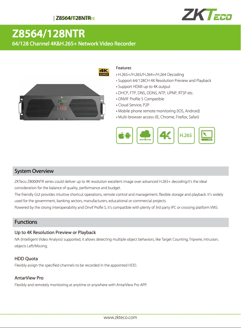 Page 1 de la notice Fiche technique ZKTeco Z8564