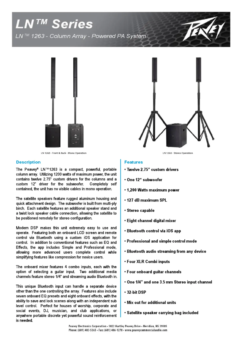 Page 1 of the manual Technical Sheet Peavey LN 1263