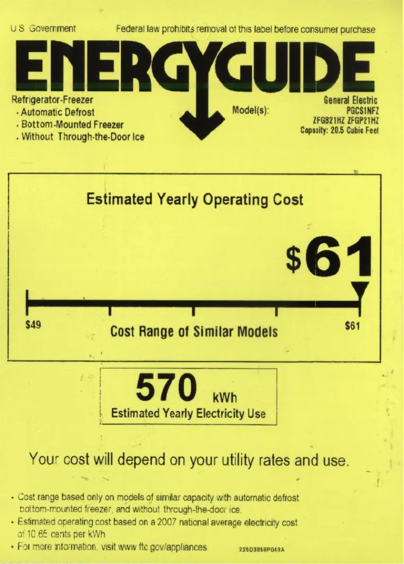 Page n°1 - Label énergétique GE PGCS1NFZSS