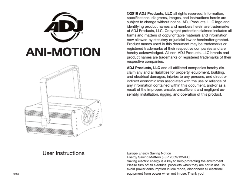 Page 1 de la notice Manuel utilisateur American DJ Ani-Motion