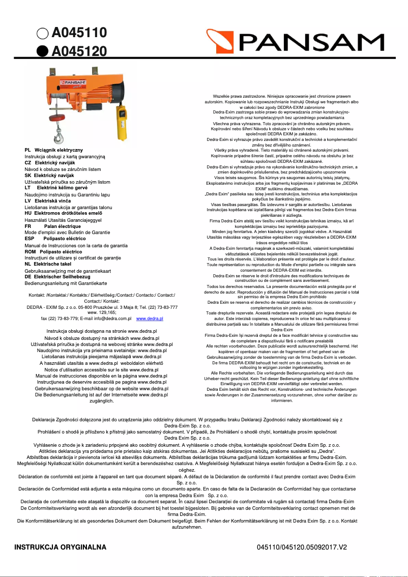 Page 1 de la notice Manuel utilisateur Pansam A045120