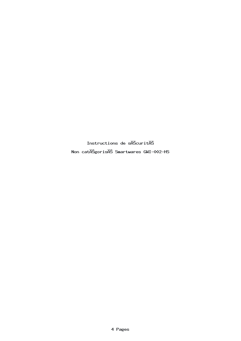 Page 1 de la notice Instructions de sécurité Smartwares GWI-002-HS