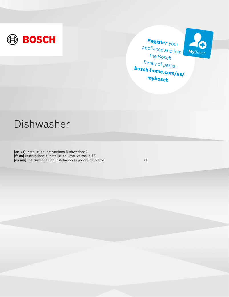 Page 1 de la notice Guide d'installation Bosch SHS53C72N
