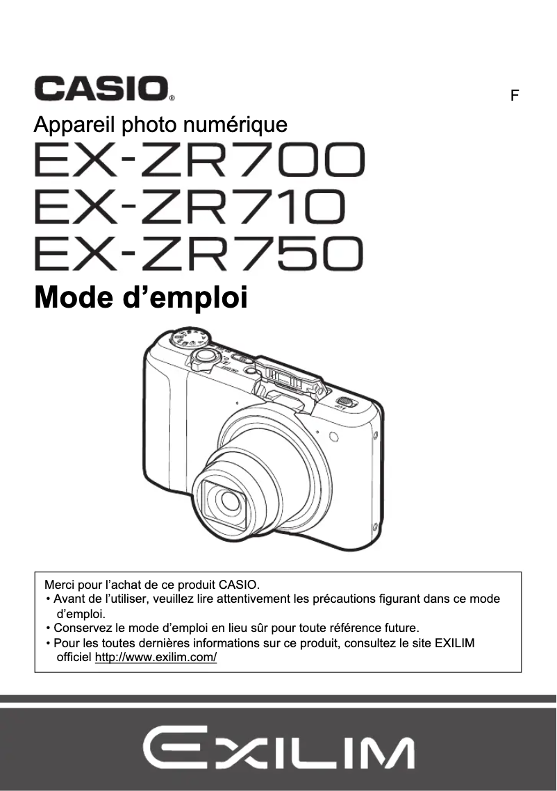 Page 1 de la notice Manuel utilisateur Casio Exilim EX-ZR750