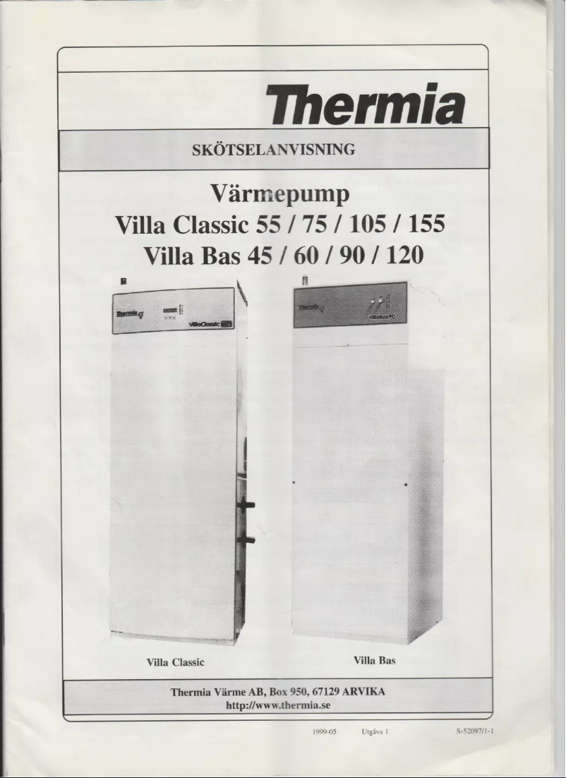 Page 1 de la notice Manuel utilisateur Thermia Villa Classic 55