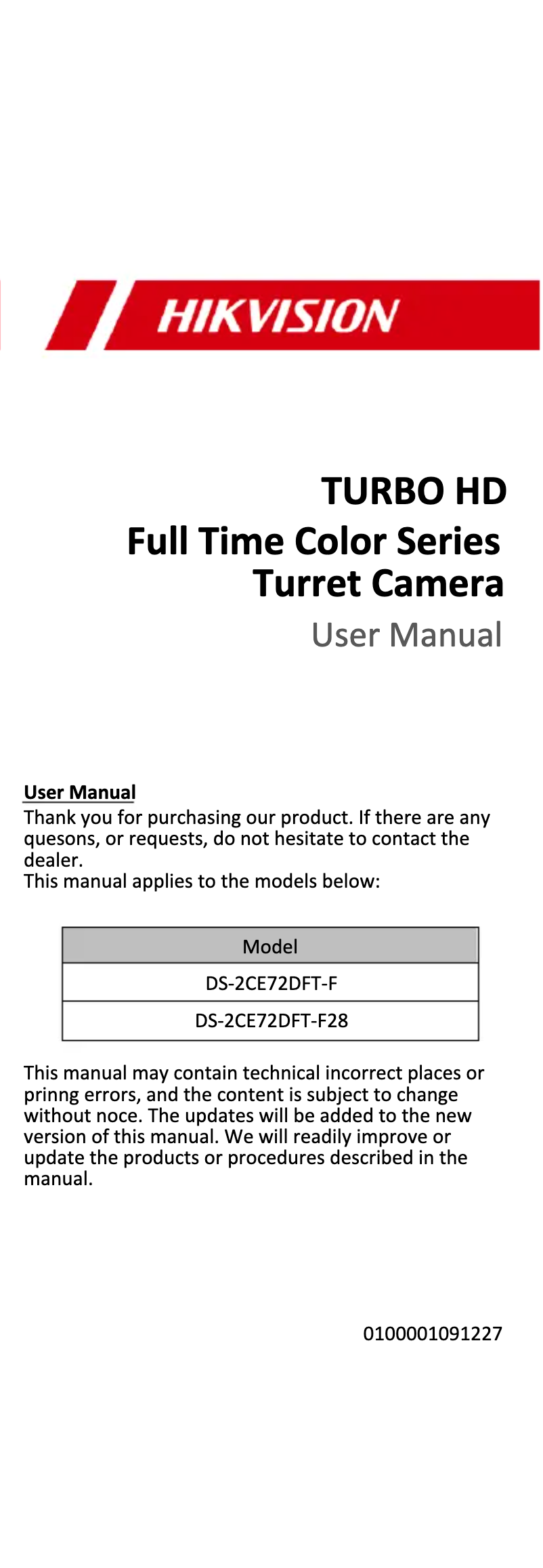 Página 1 del manual Manual de usuario Hikvision DS-2CE72DFT-F