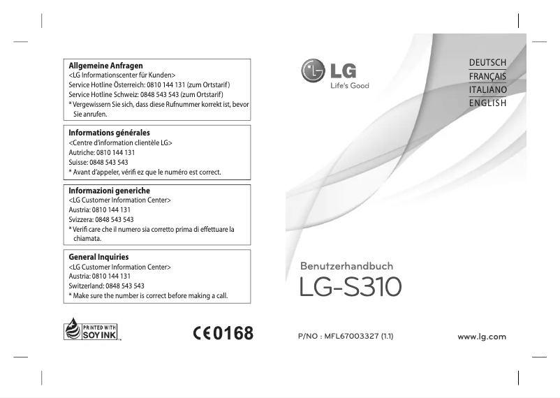 Page 1 de la notice Manuel utilisateur LG S310