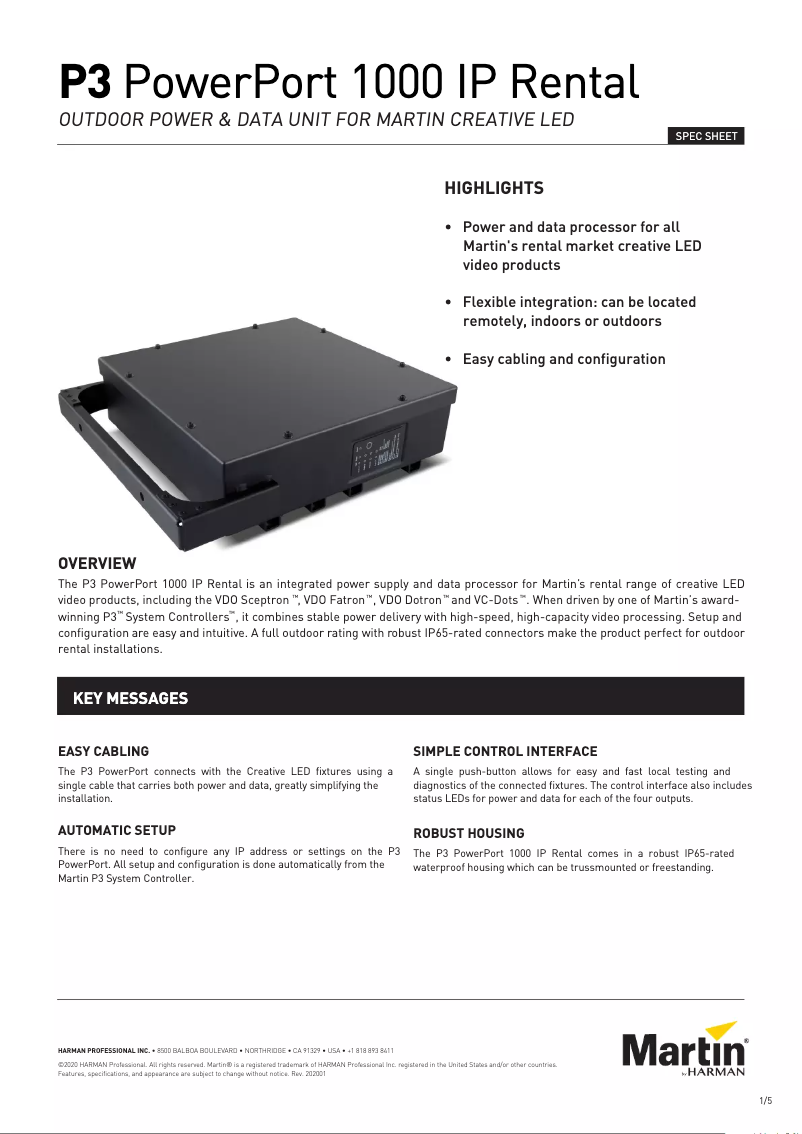 Page 1 de la notice Fiche technique Martin P3 PowerPort 1000 IP