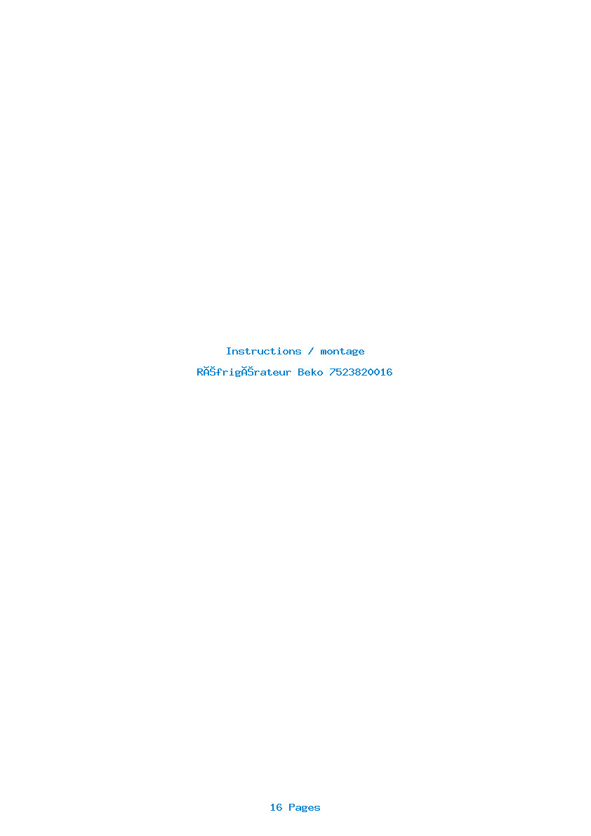 Page 1 de la notice Instructions / montage Beko 7523820016