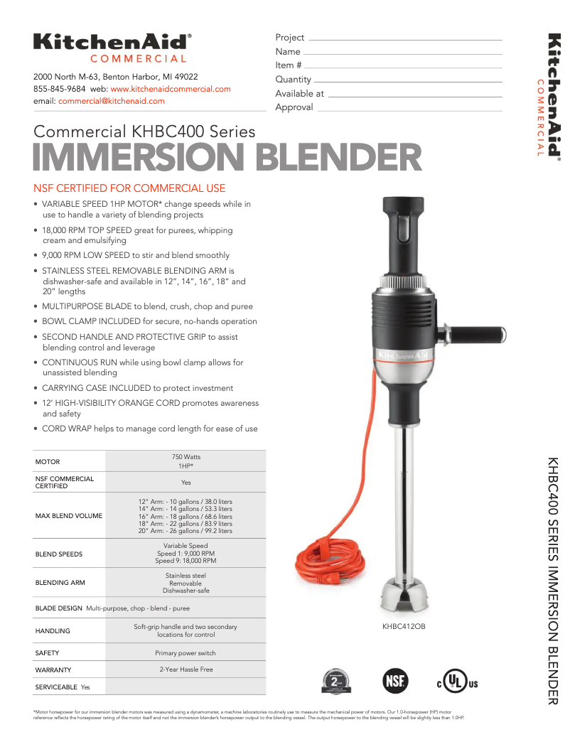 Page 1 de la notice Fiche technique KitchenAid KHBC412OB