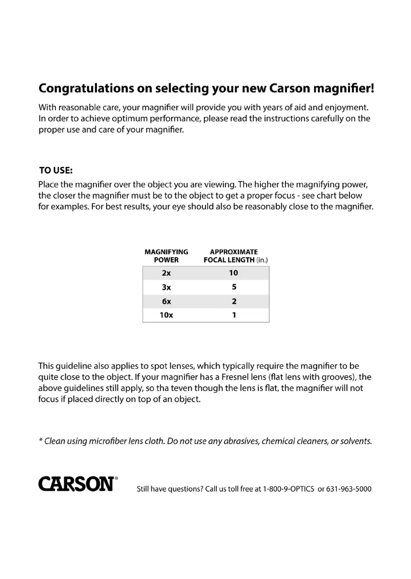 Page 1 de la notice Manuel utilisateur Carson WM-01