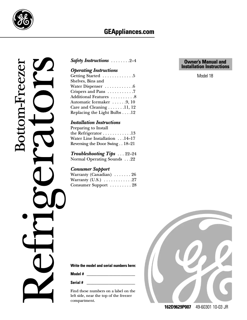 Page 1 de la notice Guide d'installation GE GDS18LBPCC