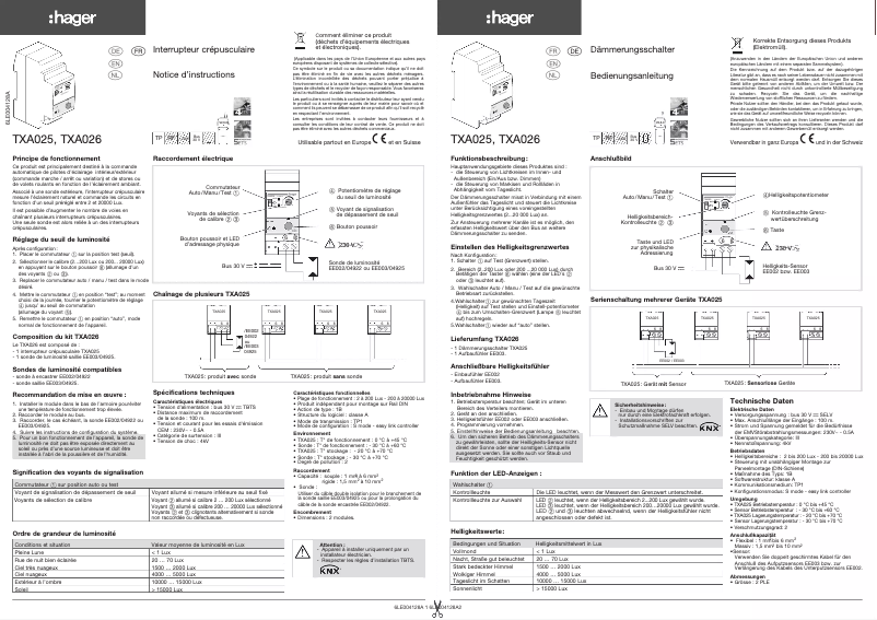 Page 1 de la notice Manuel utilisateur Hager TXA026