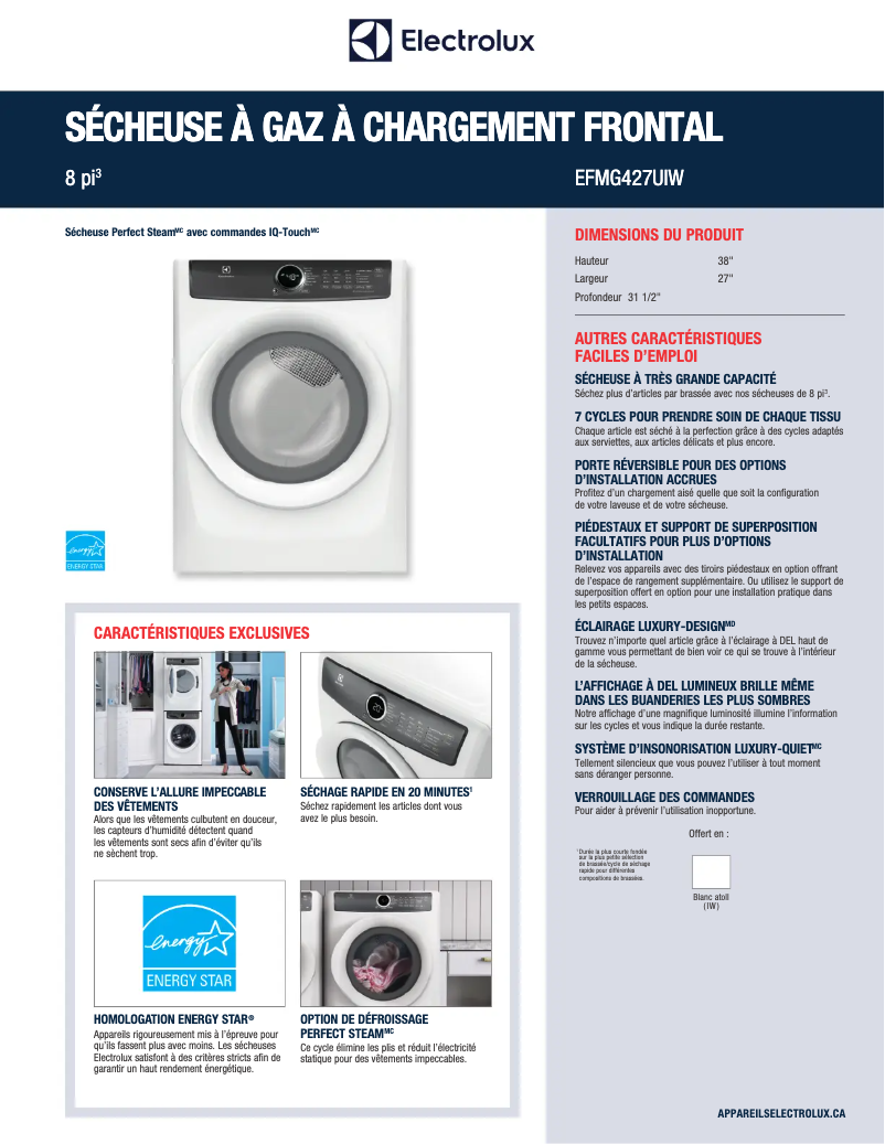 Página 1 del manual Ficha técnica Electrolux EFMG427UIW
