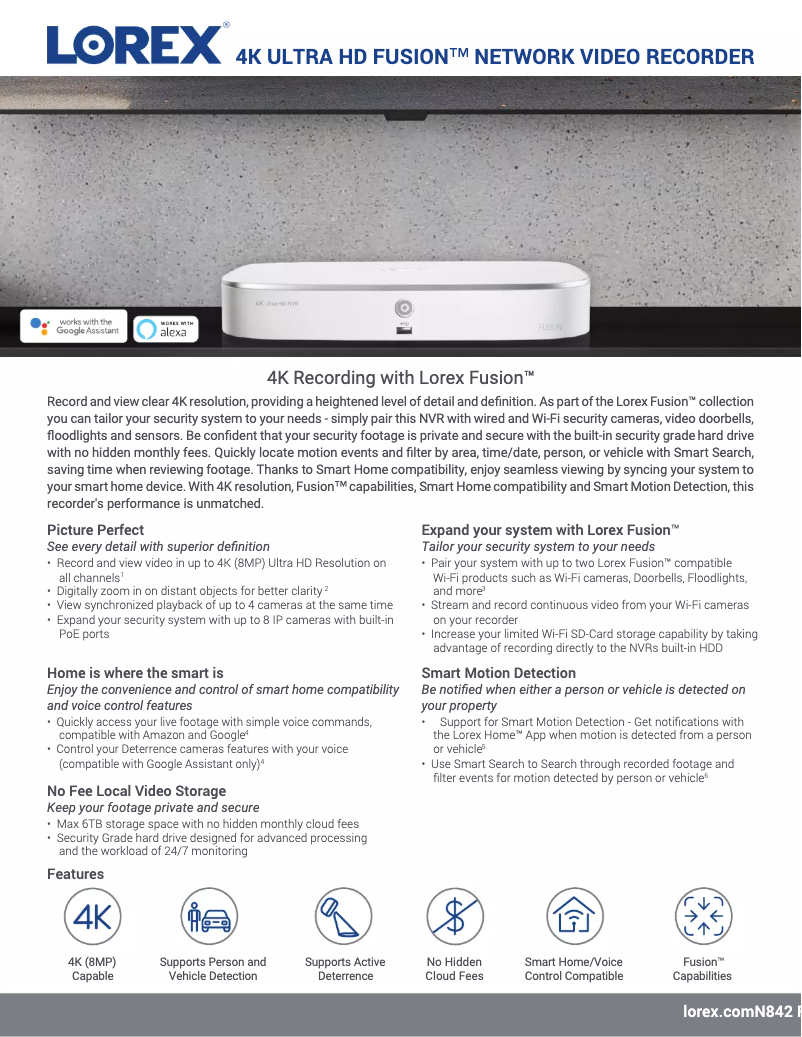 Page 1 de la notice Fiche technique Lorex N84282T-48ABSK