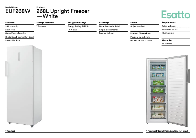 Página 1 del manual Ficha técnica Esatto EUF286W