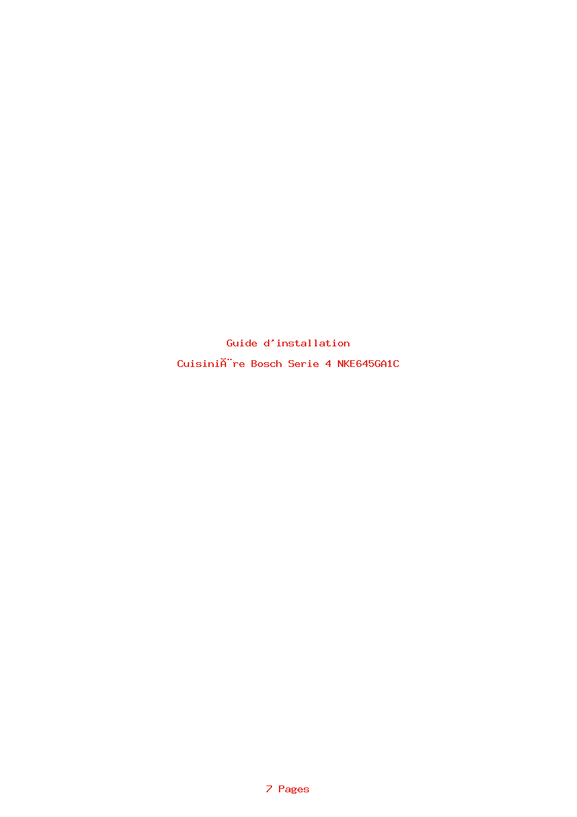 Page 1 de la notice Guide d'installation Bosch Serie 4 NKE645GA1C
