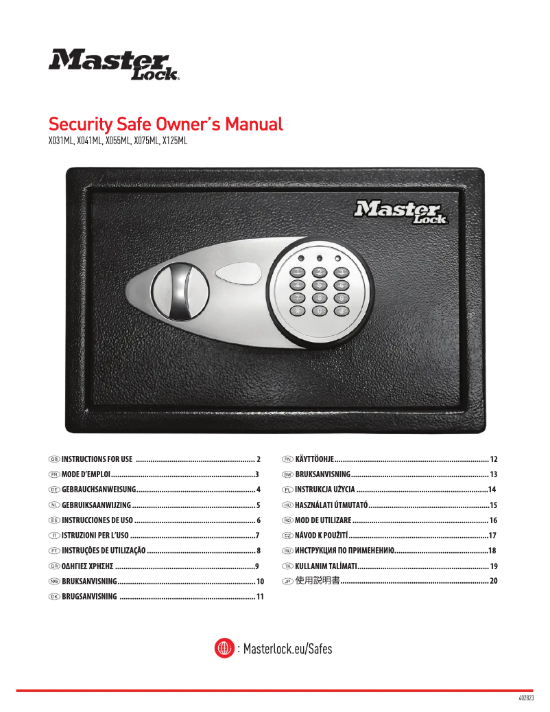 Page 1 of the manual User Manual Master Lock X041ML