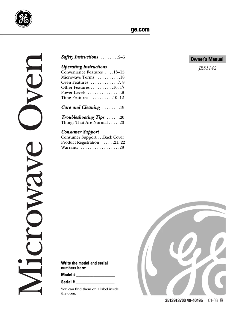 Página 1 del manual Manual de uso y mantenimiento GE JES1142SJ