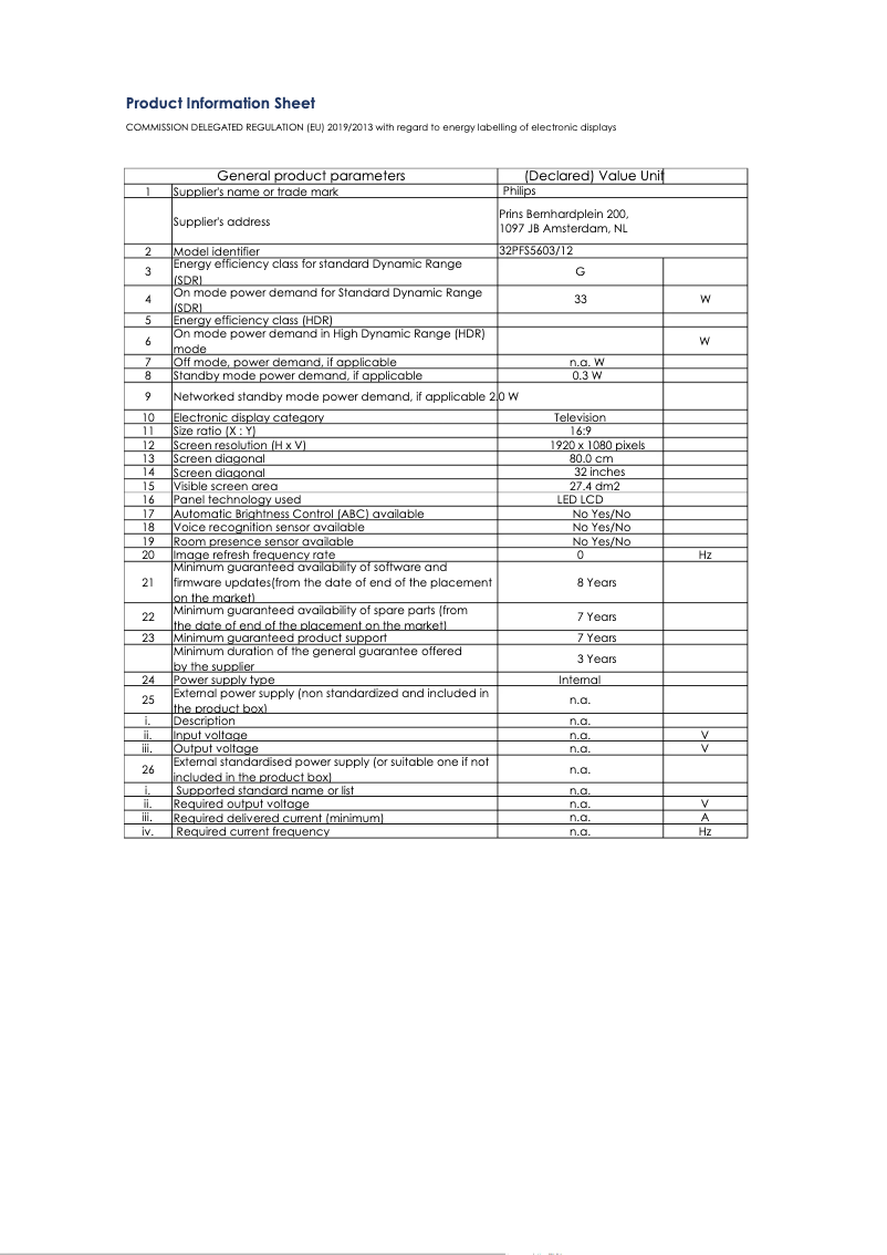 Page n°1 - Fiche technique Philips 32PFS5603