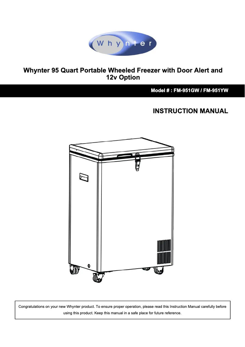 Page 1 de la notice Manuel utilisateur Whynter FM-951GW