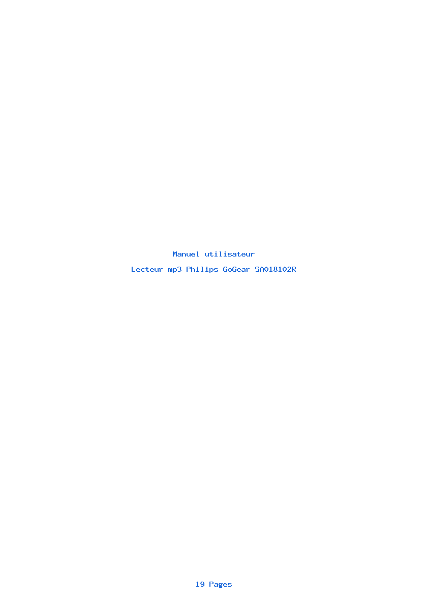 Page 1 de la notice Manuel utilisateur Philips GoGear SA018102R