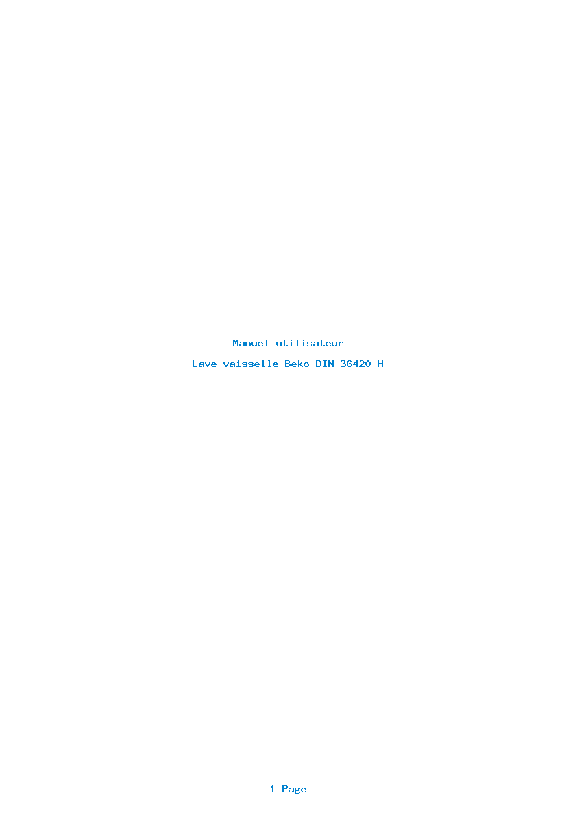 Page 1 de la notice Manuel utilisateur Beko DIN 36420 H