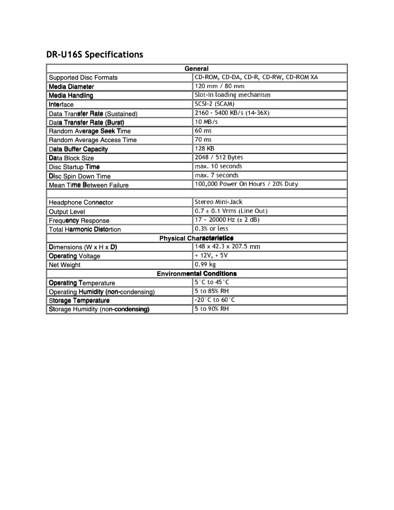 Page 1 de la notice Fiche technique Pioneer DR-U16S
