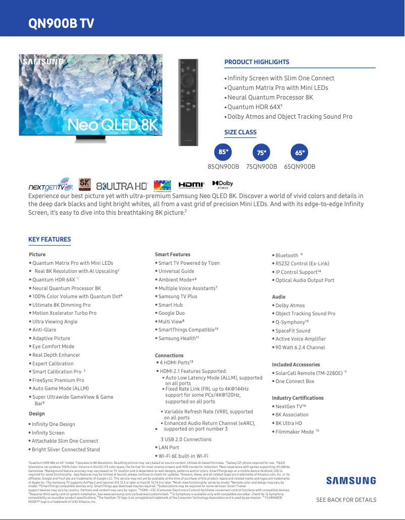 Página 1 del manual Ficha técnica Samsung QN65QN85BAFXZA