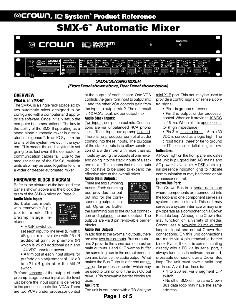 Page 1 de la notice Manuel utilisateur Crown SMX-6