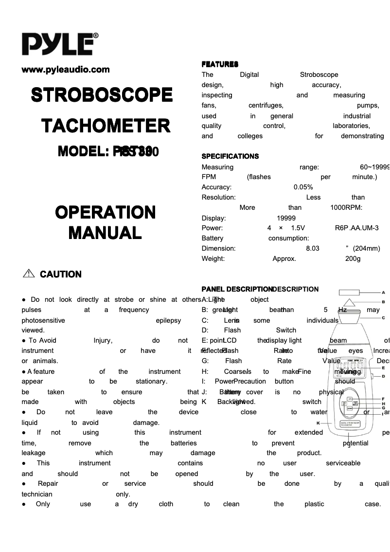 Page 1 de la notice Manuel utilisateur Pyle PST30
